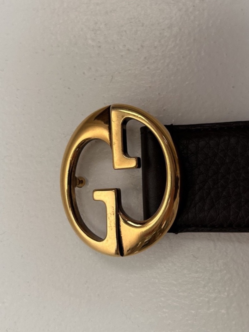 GUCCI Women's Brown Leather Belt w/ GG Logo Gold Hardware 245884 Size 85/34 - Picture 3 of 6